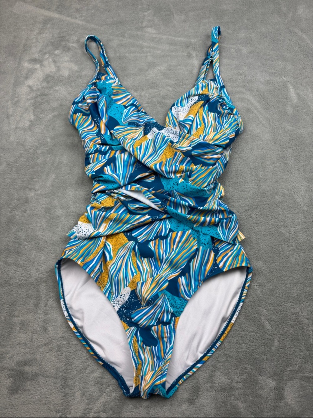 Caribbean Sand Blue & Yellow Print One-Piece Swimsuit size 8